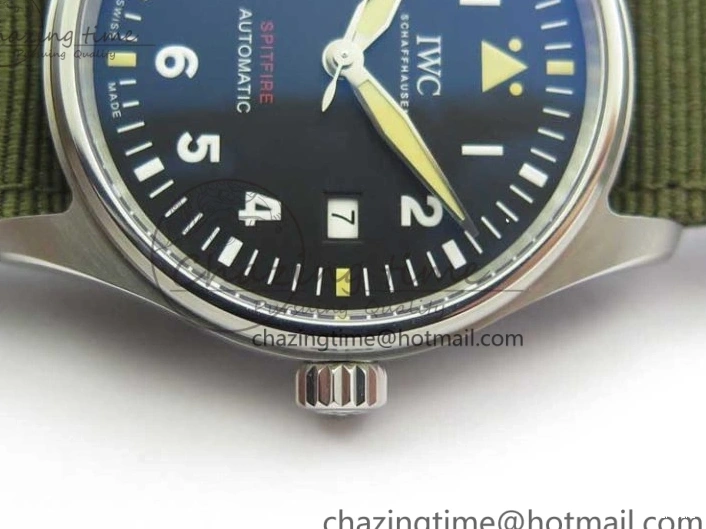 MIROTIME 0207 Fashionable Pilot IW326801 SS MK 1:1 Best Edition Black Dial on Green Nylon Strap MIYOTA 7122